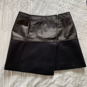 Halogen leather and scuba mini skirt, zipper front